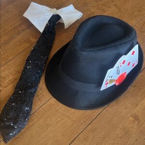 Balera Black Fedora with Card Detail and collar/tie